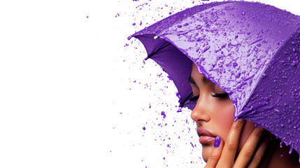 Fototapeta premium Purple Umbrella with Raindrops on Transparent Background