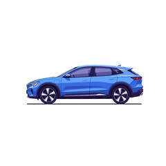 Modern Blue Electric SUV Crossover Car Vector Illustration Isolated on White Background, Side View of a Stylish EV Vehicle