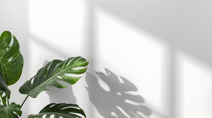 Monstera Deliciosa: A striking Monstera deliciosa plant, with its iconic split leaves, stands in sharp contrast against a wall, showcasing the play of light and shadow.