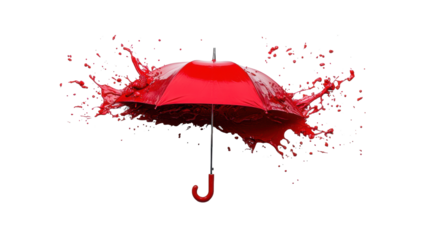 Red umbrella with dynamic splash effect on Transparent Background
