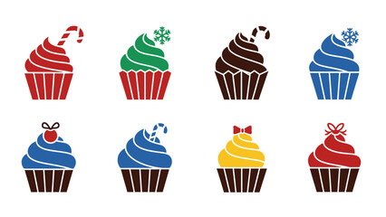 Colorful cupcake collection vector illustration of festive confectionery designs