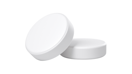 Two round white medical pills for healthcare and treatment concepts.

