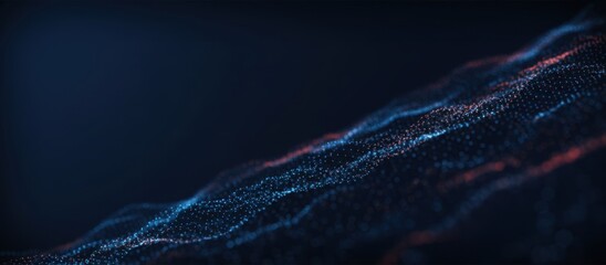 Vibrant digital wave of blue and red particles on dark background