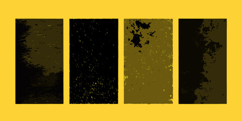 Abstract art featuring four vertical panels with textured dark and gold tones