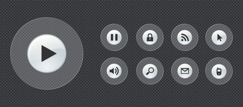Modern flat circular media player and communication user interface icon set
