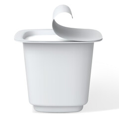 Realistic yogurt cup and other products package, vector 3D mock up of white square form plastic container with open lid