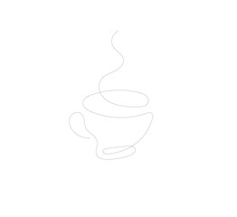 Continuous line drawing of a cup of coffee. Vector illustration downloadable, logo for coffee shop