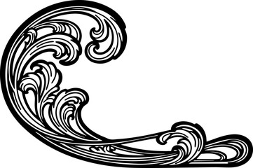Fototapeta premium Engraved Wave-Style Scroll Ornament with Nautical Filigree Flourishes