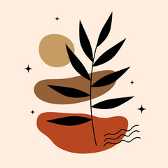 Botanical print boho minimalist printable wall art. Contemporary art posters in pastel colors. Botanical wall art vector