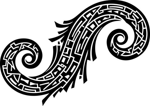Polynesian Style Tribal Swirl Tattoo Design with Geometric Patterns and Koru Inspired Curves