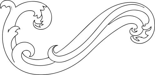 Dynamic Wavy Scrollwork Flourish Illustration, Stylized Classical Engraving Style Design Element for Print and Digital Media