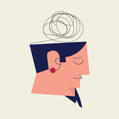Stress, mental health. Abstract vector portrait of a woman in profile. for websites of psychologists, psychotherapists, and coaches