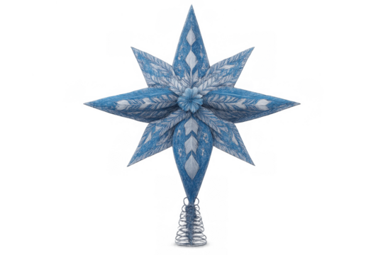 Frozen blue star christmas tree topper ornament with icy details, celebrating winter holidays and festive decorations - Powered by Adobe
