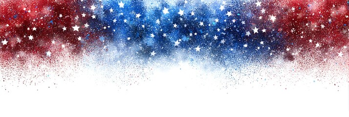 United States of America Independence Day confetti with a stars and sparks . Red,blue and white confetti border or banner. Fireworks for 4th of July .USA sparkling falling glitter background.