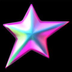 Obraz premium Holographic star realistic 3D vector, pink blue gradient space galaxy emoji, sparkle, asymmetrical five-pointed star