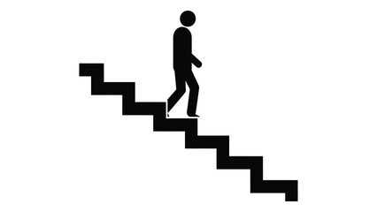 A simple black silhouette of a person walking up a flight of stairs