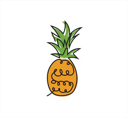 Pineapple fruit image with continuous line. Continuous one line drawing Fresh pineapple. Fresh pineapple concept. One line drawing. can be edited and downloaded