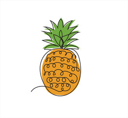 Pineapple fruit image with continuous line. Continuous one line drawing Fresh pineapple. Fresh pineapple concept. One line drawing. can be edited and downloaded