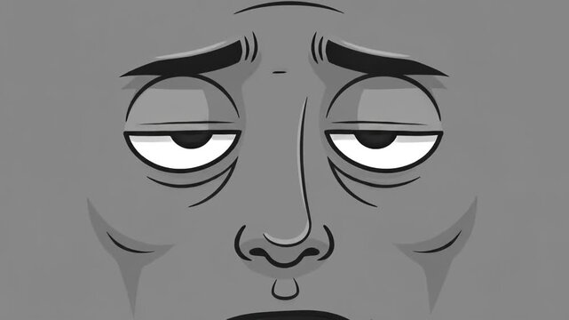 Sad and tired cartoon face with closed eyes