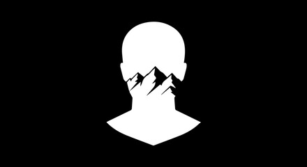 Striking silhouette of a person's head filled with majestic mountain peaks, perfect for branding, adventure themes, or nature-inspired designs, originally vector © Teh