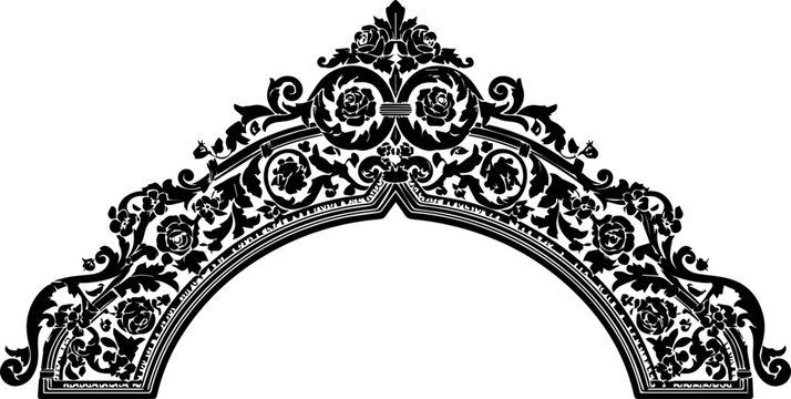 Stunning floral archway design element for invitations and elegant designs, ornate and decorative, perfect for weddings and upscale events, scalable vector graphic