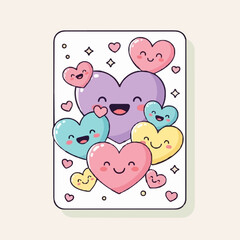 A Cute Illustration of Smiling Hearts in a rectangular shape. The Illustration includes several smiling hearts in different colors, creating a happy and joyful vibe. 