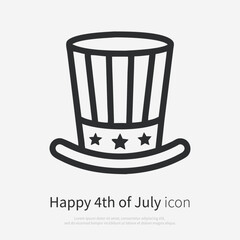 Uncle Sam top hat icon silhouette in patriotic style. Symbolizing USA, freedom, independence and national pride. Isolated vector illustration on white background.