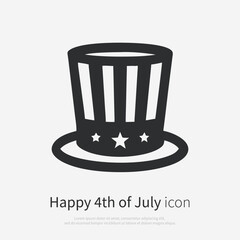 Uncle Sam top hat icon silhouette in patriotic style. Symbolizing USA, freedom, independence and national pride. Isolated vector illustration on white background.