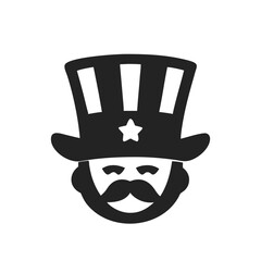 Uncle Sam head icon silhouette in patriotic style. Symbolizing USA, freedom, independence and national pride. Isolated vector illustration on white background.