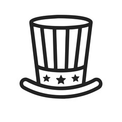 Uncle Sam top hat icon silhouette in patriotic style. Symbolizing USA, freedom, independence and national pride. Isolated vector illustration on white background.