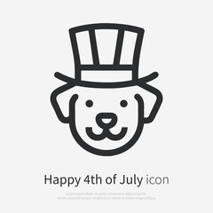 Dog head icon silhouette wearing Uncle Sam hat, patriotic. Symbolizing USA pride, independence and national celebration. Isolated vector illustration on white background.