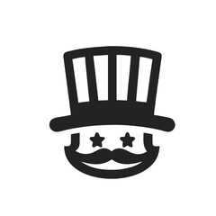 Uncle Sam head icon silhouette in patriotic style. Symbolizing USA, freedom, independence and national pride. Isolated vector illustration on white background.