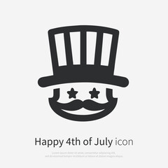 Uncle Sam head icon silhouette in patriotic style. Symbolizing USA, freedom, independence and national pride. Isolated vector illustration on white background.