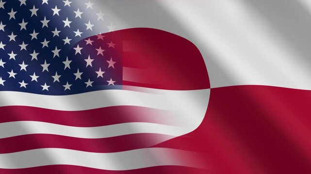 Greenland and USA flags side by side representing international relations,  conflict tension and diplomacy.