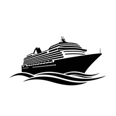 Elegant cruise ship illustration in black and white symbolizing travel vacation maritime transport and ocean voyages for tourism and nautical themes © Freelancer  