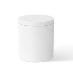 Gift cardboard cylindrical box closed lid, realistic 3D white tall round container present paper package vector mockup