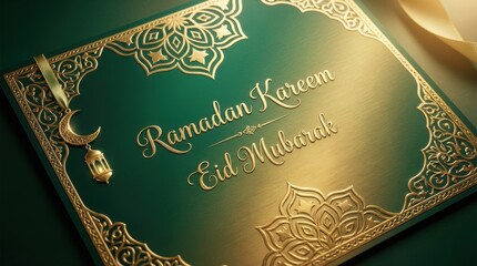 Background islamic background green and gold ramadan kareem eid mubarak template design arabesque art
