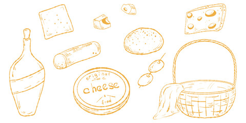Charcuterie Clipart, Cheese and Accompaniments. Gourmet Food Set, Cheese Elements for Design. Cheeseboard Clipart, Packaging and Menu Art