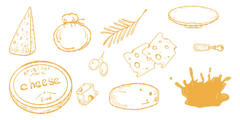 Cheese Elements Clipart, Icons for Menus and Packaging. Charcuterie Clipart Set. Food Illustration Pack, Cheese Elements for Designs