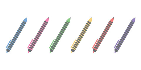 Colored Pens Set, Illustration. Stationery Icons. Marker Pen Clipart, Art Supply Vector Pack. Pen Icons Collection Crafts