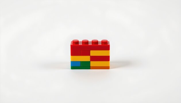 A small model of blocks shaped like a box and perched atop what appears to be a tiny baseplate