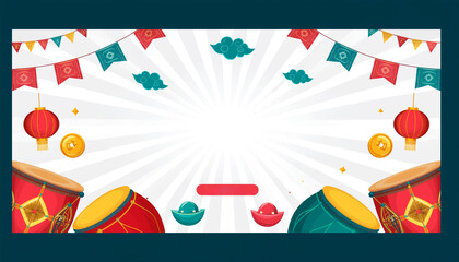 Vibrant Celebration Banner with Drums and Flags