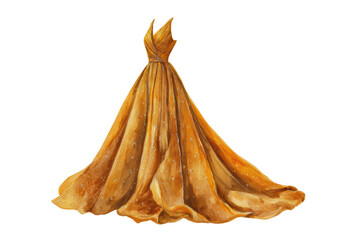 A golden dress highlighting its shimmering fabric and elegant design, isolated on transparent background