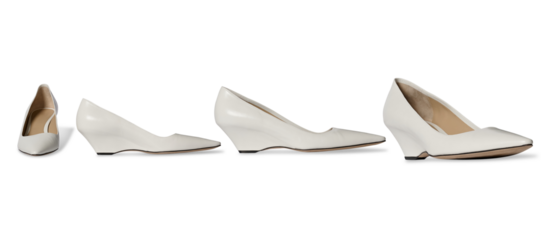 Set Of Women’s White Stylish heel flat shoe, glossy patent leather finish, stylish and comfortable footwear for casual and formal wear wedge sandal, transparent background