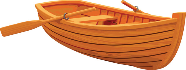 Vector illustration of a classic wooden rowboat with oars for lake recreation fishing and outdoor adventure themes. © MDSAKIB