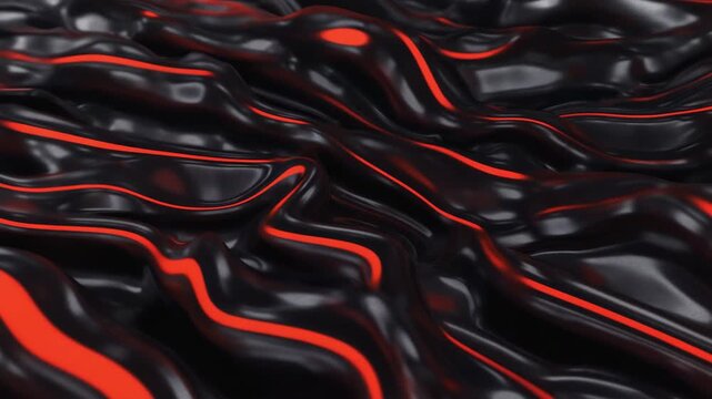 Molten black iron coursing with red glowing veins, filmed with a smooth texture glide Subtle heat shimmer adds realism and cinematic tone 4K