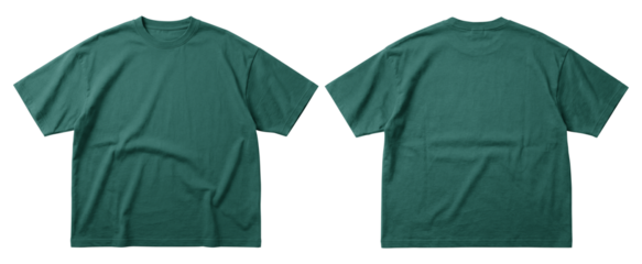 High-quality image of a t-shirt mockups shown in front and back views. Mint color isolated on transparent background, Suitable for apparel template, clothing, branding.