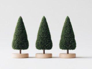 Decorative mini pine trees minimal composition