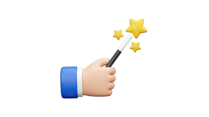 3D Hand with Magic Wand and Stars