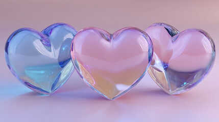 Transparent heart shapes on pastel background